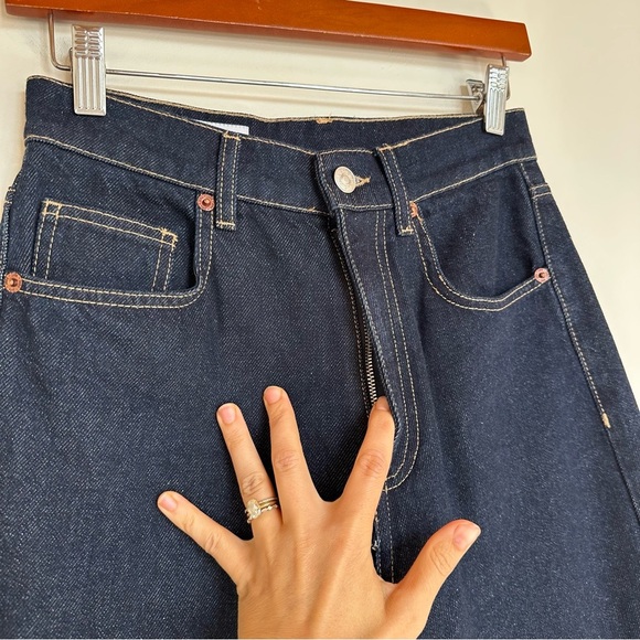 Zara Dark Wash Wide Leg Raw Hem Jeans Size 4 - Picture 4 of 8